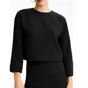 J.Crew 365 Black Crepe Cropped Long Sleeve Split Neck Top Size 4 Career Boxy